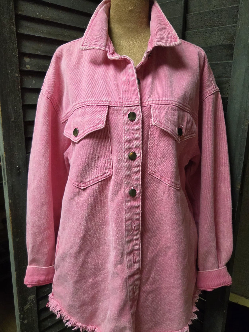 Women's Pink Denim Jacket - Casual Button-Up Overshirt